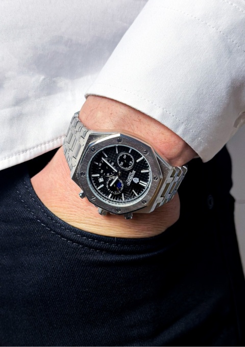 Zegarek męski z bransoletą ze stali nierdzewnej i chronografem