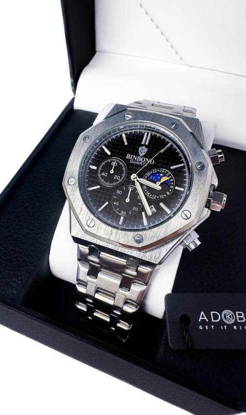 Zegarek męski z bransoletą ze stali nierdzewnej i chronografem