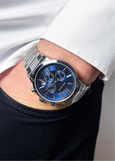 Zegarek męski z bransoletą ze stali nierdzewnej i chronografem