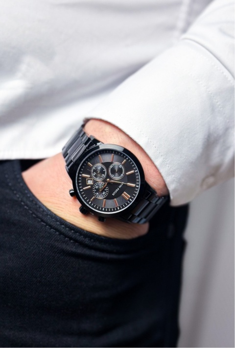 Zegarek męski z bransoletą ze stali nierdzewnej i chronografem