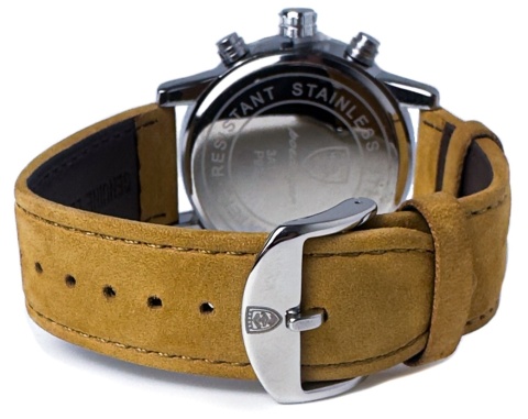 Zegarek męski z paskiem z brązowej skóry ekologicznej i chronografem