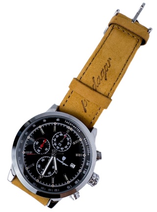 Zegarek męski z paskiem z brązowej skóry ekologicznej i chronografem