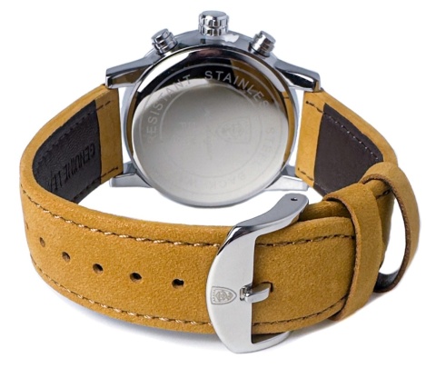 Zegarek męski z paskiem z brązowej skóry ekologicznej i chronografem