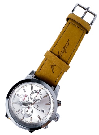 Zegarek męski z paskiem z brązowej skóry ekologicznej i chronografem