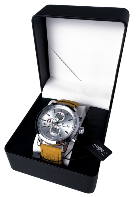 Zegarek męski z paskiem z brązowej skóry ekologicznej i chronografem