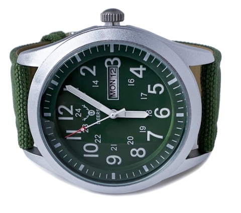 Zegarek męski z zielonym, parcianym paskiem