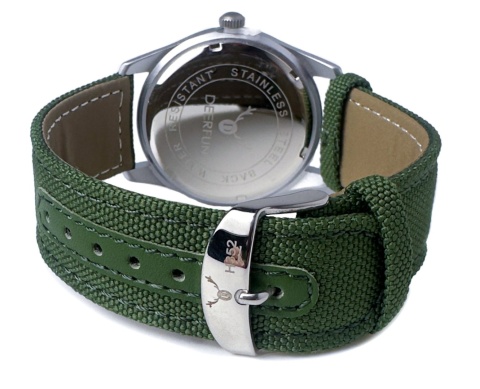 Zegarek męski z zielonym, parcianym paskiem