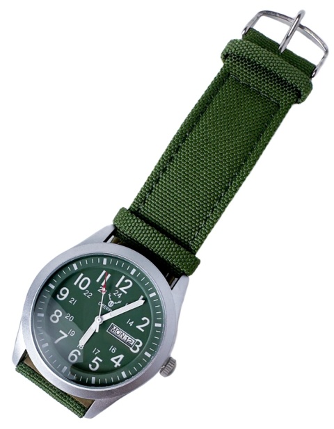 Zegarek męski z zielonym, parcianym paskiem