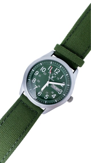 Zegarek męski z zielonym, parcianym paskiem
